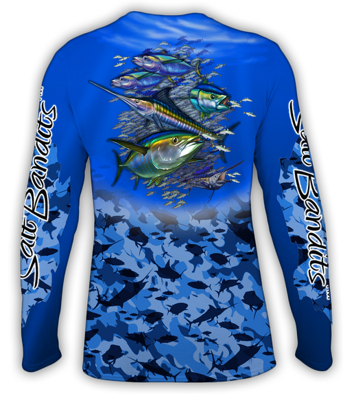 SaltBandits™ Tuna-Marlin Blue Camouflage Performance Long Sleeve T-Shirt