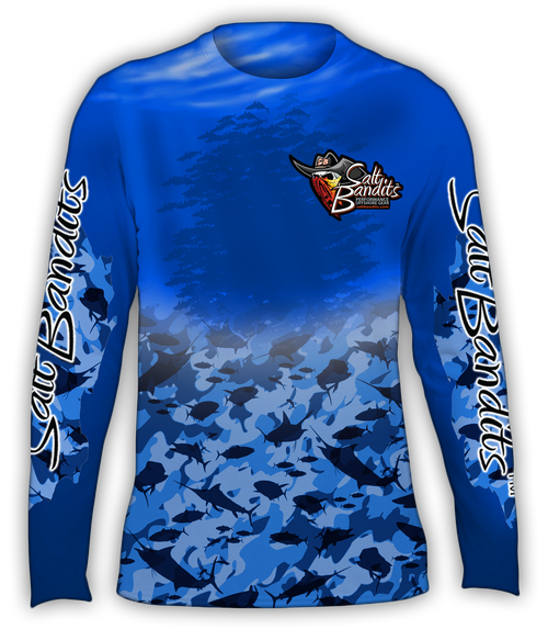 SaltBandits™ Tuna-Marlin Blue Camouflage Performance Long Sleeve T-Shirt